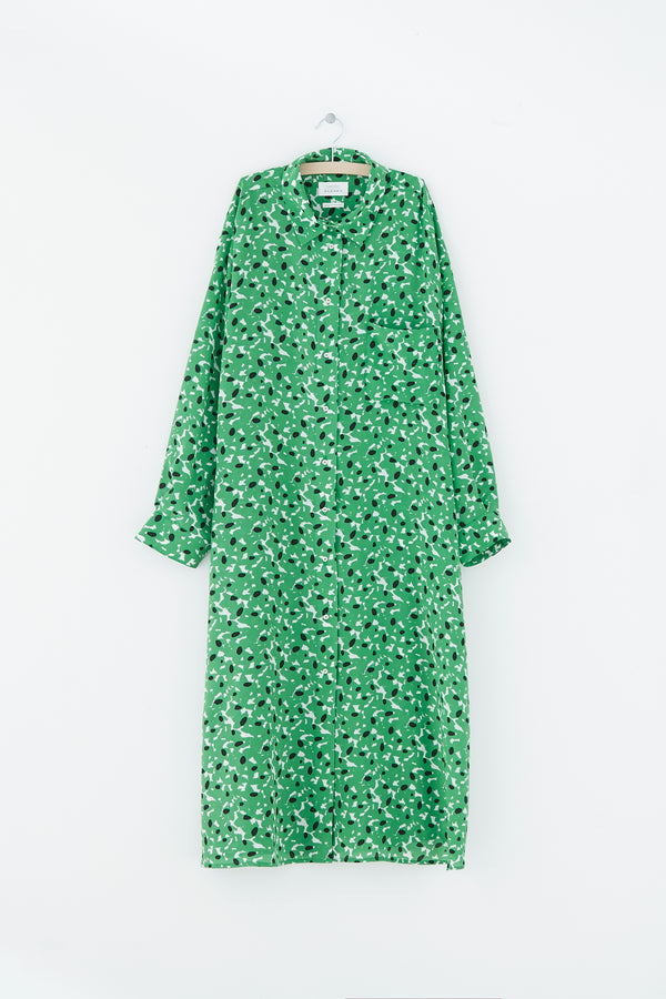 Alva shirt dress- green silk flower